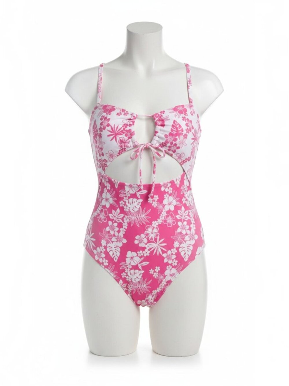 NWT Roxy Hot Tropics Peek A Boo One Piece Swimsuit Pink Tropical M $108